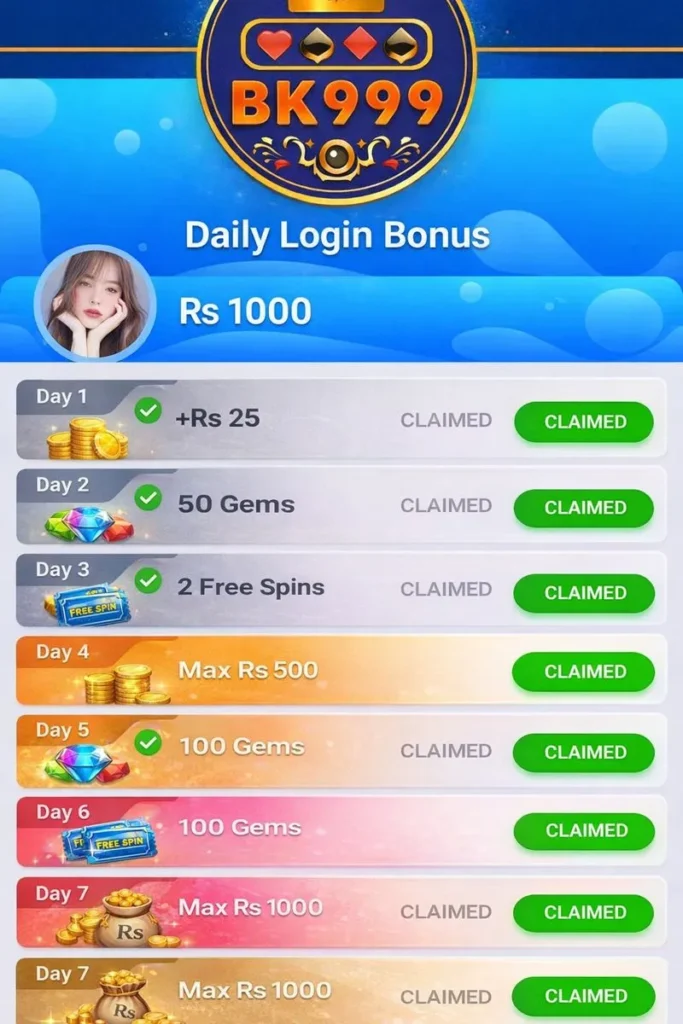 bk999 daily login bonus